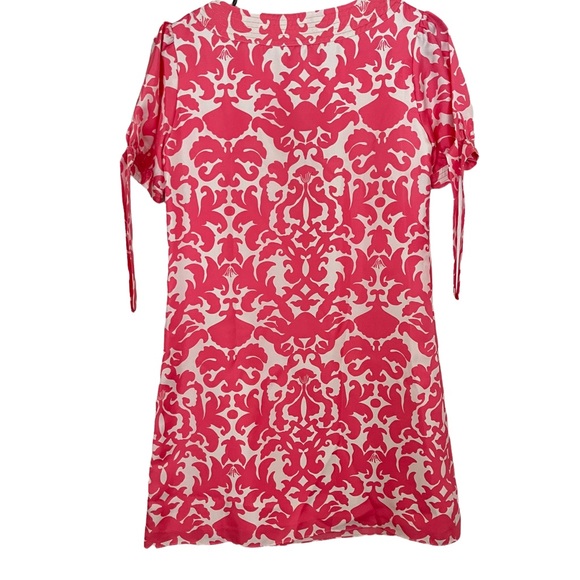 Lilly Pulitzer Pink and White Printed Short Tie Sleeve Round Neck Dress Size 0 - Picture 2 of 4